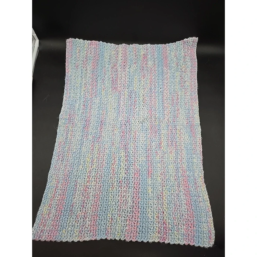 Handmade Crocheted Baby Afghan Blanket Throw  Lap‎ 27x 20 Pastel Blue Pink Soft